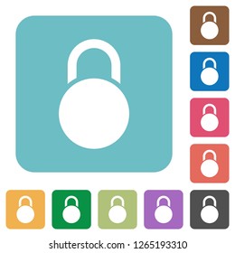 Locked round padlock white flat icons on color rounded square backgrounds