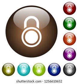 Locked round padlock white icons on round color glass buttons