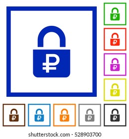 Locked Rubles flat color icons in square frames
