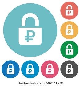 Locked Rubles flat white icons on round color backgrounds