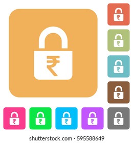Locked rupees flat icons on rounded square vivid color backgrounds.