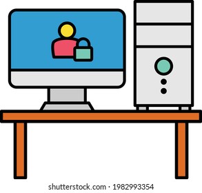 Locked Screen Concept, Desktop Computer Protection Vector color Icon Design, 
