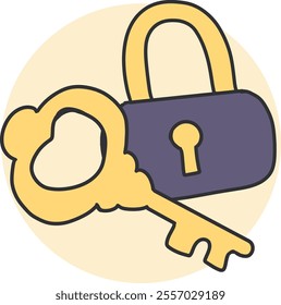 Locked and Secure Yellow Key and Padlock Art. Perfect for projects centered around digital security, privacy, and safe access. This versatile icon is ideal for representing safety and locked content