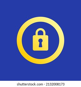 Locked Security Protection Flat Vector Icon On Blue Background