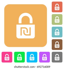 Locked Shekels flat icons on rounded square vivid color backgrounds.