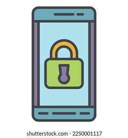 Locked smartphone icon. Outline locked smartphone vector icon color flat isolated on white