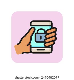 Icono de línea de smartphone bloqueado. Aplicación, privacidad, Contraseña. Concepto de seguridad. Vector 
la ilustración se puede utilizar para temas como seguridad, protección y almacenamiento
