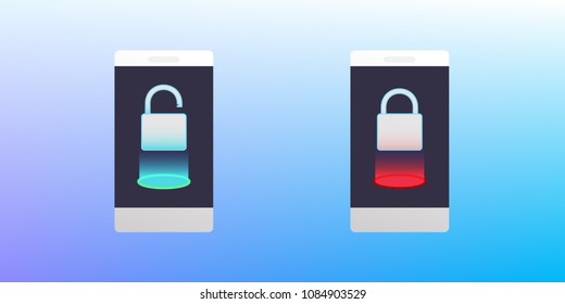 Locked Smartphone. Luminous padlock .Vector Illustration. Concept of phone lock