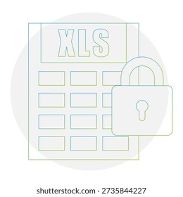 Locked spreadsheet icon. Identification safety Vector. Professional protection symbol. Chronological document element. EPS 10.