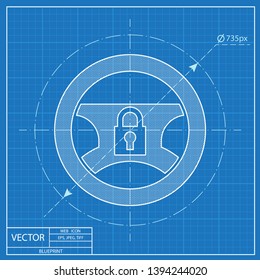 Locked steering wheel vector hmi dashboard blueprint icon 