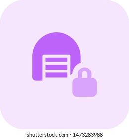 Locked storage warehouse with padlock logotype layout