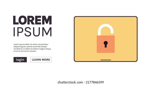 Locked tablet pc screen and padlock mobile account concept flat vector illustration.