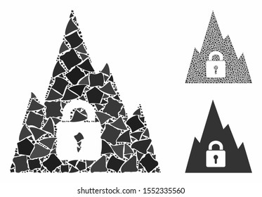 Locked tunnel composition of trembly items in variable sizes and color tints, based on locked tunnel icon. Vector irregular items are united into collage.
