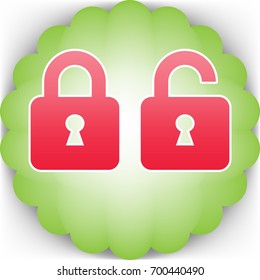 Locked und unlocked icon,. Vector. Pinkish icon with white contour on green background which similar to flower.