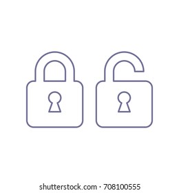 Locked und unlocked icon,. Vector. Violet linear icon on white background. Isolated.