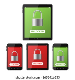 Locked and unlocked device vector design illustration isolated on white background