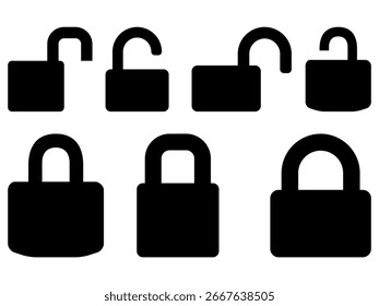 Conjunto de iconos planos bloqueados y desbloqueados. Ilustración vectorial. 