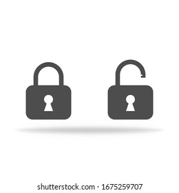 Locked and unlocked icon set in flat with shadow. Security icons. Vector EPS 10