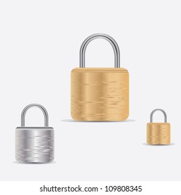 A locked and unlocked pad lock in vector.