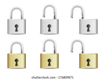 Locked and unlocked Padlock Icon isolated on white