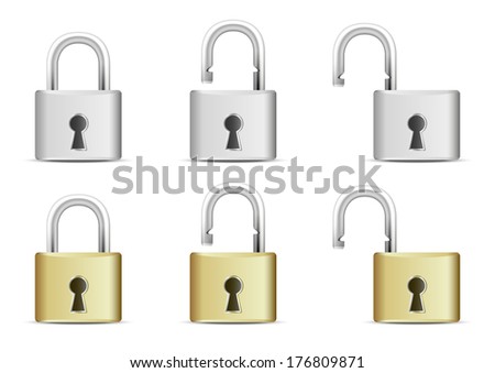 Locked and unlocked Padlock Icon isolated on white
