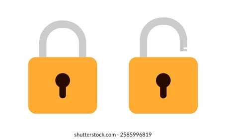 Locked and unlocked padlock icons. Security and privacy symbols.