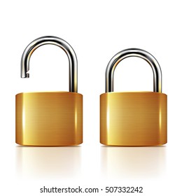 Locked And Unlocked Padlock Isolated On White