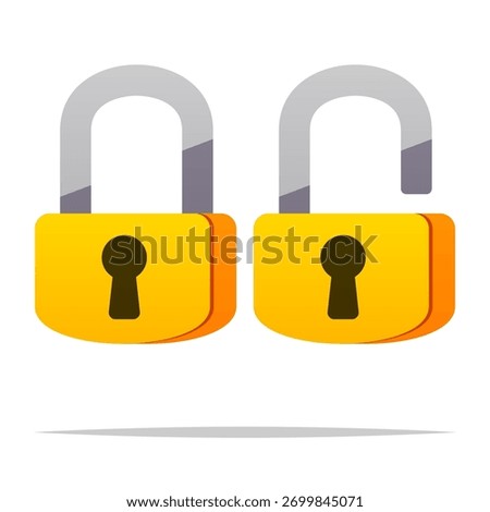 Locked and unlocked padlock vector isolated illustration