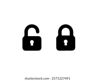 Locked and unlocked padlocks icon. Access, account, authentication,  icon, identification, lock, mobile, open, padlock, password, privacy, protect, safety, security, symbol, system, unlock and vector.