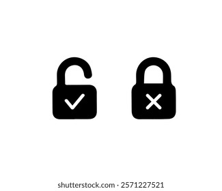 Locked and unlocked padlocks icon. Access, account, correct, closed, icon, incorrect,  lock, mobile, open, padlock, password, privacy, protect, safety, security, symbol, system, unlock and vector.