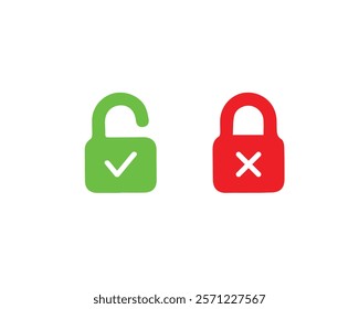 Locked and unlocked padlocks icon. Access, account, correct, closed, icon, incorrect,  lock, mobile, open, padlock, password, privacy, protect, safety, security, symbol, system, unlock and vector.