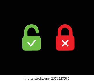 Locked and unlocked padlocks icon. Access, account, correct, closed, icon, incorrect,  lock, mobile, open, padlock, password, privacy, protect, safety, security, symbol, system, unlock and vector.