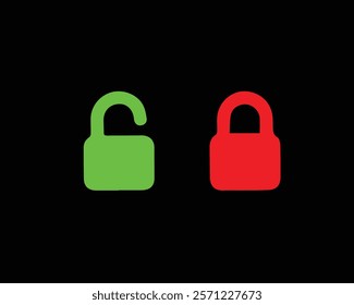 Locked and unlocked padlocks icon. Access, account, authentication,  icon, identification, lock, mobile, open, padlock, password, privacy, protect, safety, security, symbol, system, unlock and vector.