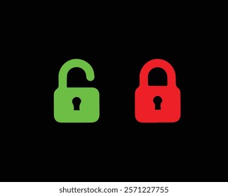 Locked and unlocked padlocks icon. Access, account, authentication,  icon, identification, lock, mobile, open, padlock, password, privacy, protect, safety, security, symbol, system, unlock and vector.