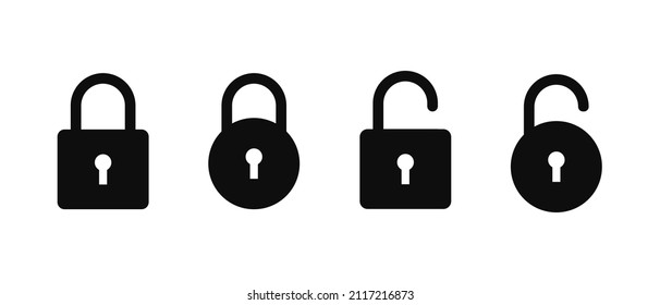 Locked and unlocked vector icons set. Collection symbol of web close and open lock
