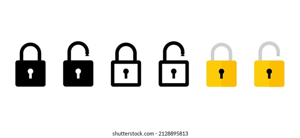 Locked and unlocked vector icons set. Color collection sign of web close and open lock
