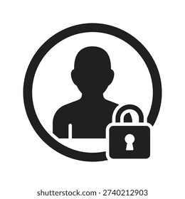 Locked user account icon showing person avatar inside circle with padlock representing banned profile restricted access frozen