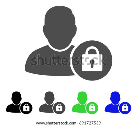 Locked User flat vector icon. Colored locked user, gray, black, blue, green pictogram versions. Flat icon style for web design.