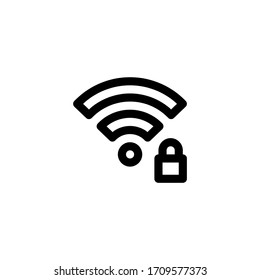 Icono Wifi bloqueado, aislado en blanco. Icono de esquema de interfaz de usuario.
