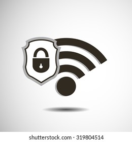 Locked wifi icon with shield and lock icons art
