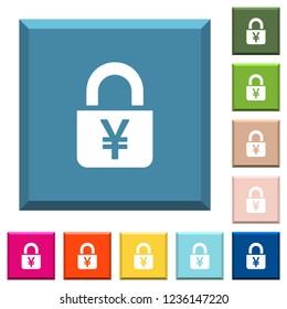 Locked Yens white icons on edged square buttons in various trendy colors