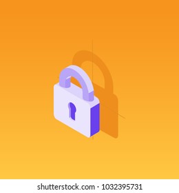 Locked-padlock, isometric flat design infographic on colored background