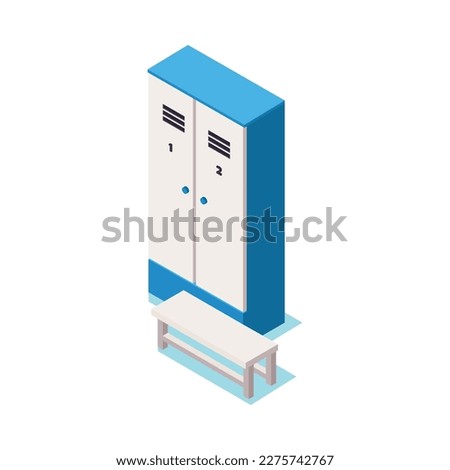 Locker and bench changing room interior isometric icon 3d vector illustration