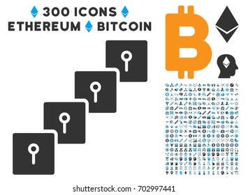 Locker Blockchain icon with 300 blockchain, cryptocurrency, ethereum, smart contract graphic icons. Vector pictograph collection style is flat iconic symbols.