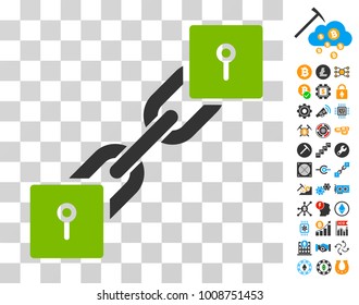 Locker Blockchain icon with bonus bitcoin mining and blockchain pictures. Vector illustration style is flat iconic symbols. Designed for crypto-currency ui toolbars.