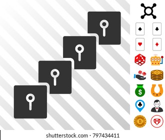Locker Blockchain icon with bonus gamble pictograms. Vector illustration style is flat iconic symbols. Designed for gambling apps.