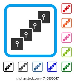 Locker Blockchain icon. Flat grey pictogram symbol in a light blue rounded rectangular frame. Black, gray, green, blue, red, orange color variants of Locker Blockchain vector.