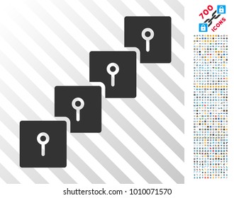 Locker Blockchain pictograph with 7 hundred bonus bitcoin mining and blockchain pictures. Vector illustration style is flat iconic symbols designed for blockchain websites.