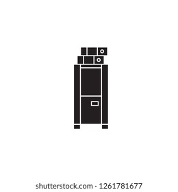 Locker, cabinet black vector concept icon. Locker, cabinet flat illustration, sign