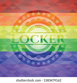 Locker emblem on mosaic background with the colors of the LGBT flag